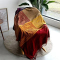 Axyaa Retro Sofa Towel with Red Blue Checks | Soft & Cozy Home Decor Shawl
