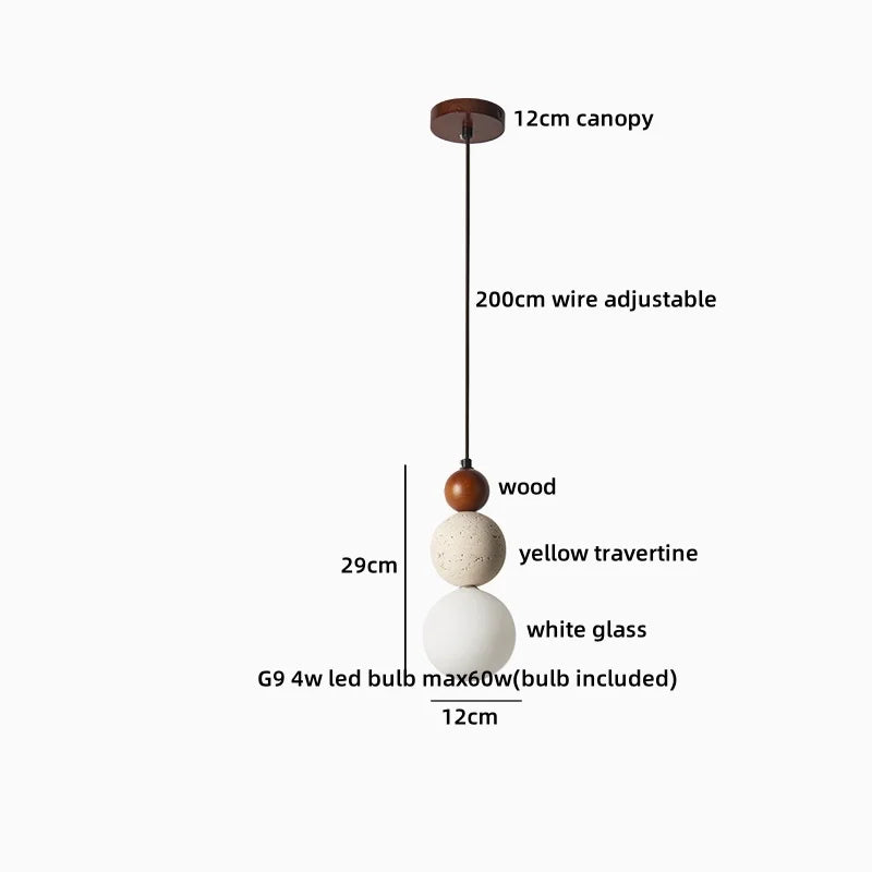 Axyaa White Glass Ball LED Pendant Lights with Wooden Base