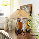 Axyaa Bauhaus Pleated LED Table Lamp Solid Wood Fabric Desk Light
