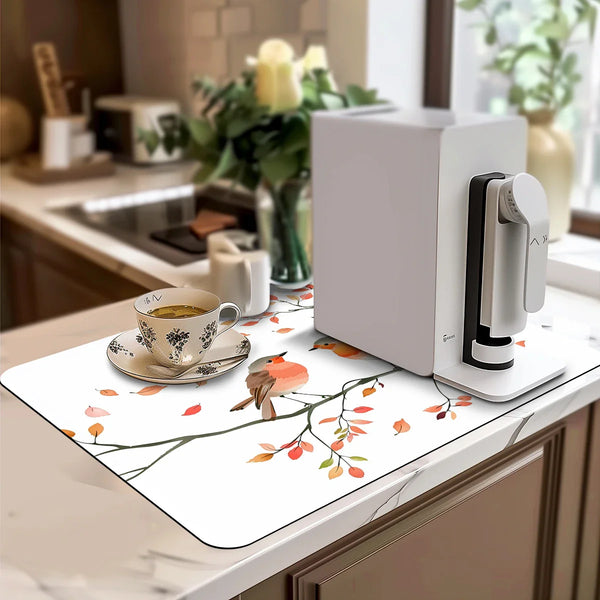 Axyaa Watercolor Twig Drying Mat - Quick Drain Pad for Kitchen and Bathroom