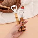 Axyaa Stainless Steel Bamboo Handled Beer Opener Bartender Tool for Bar & Kitchen