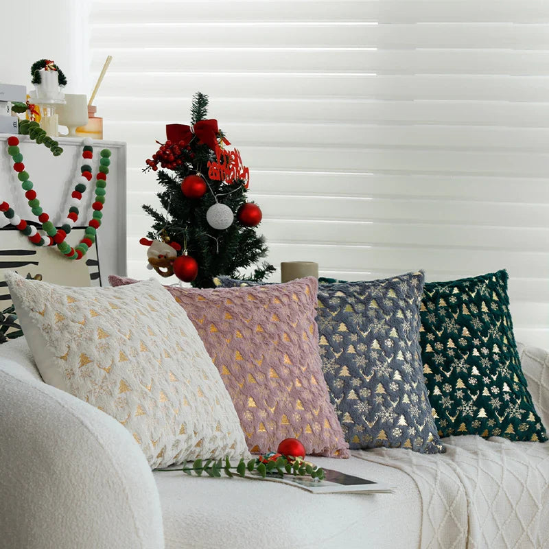 Axyaa Christmas Cushion Cover 45x45cm Hot Stamping Snowflake Deer Tree Home Decor