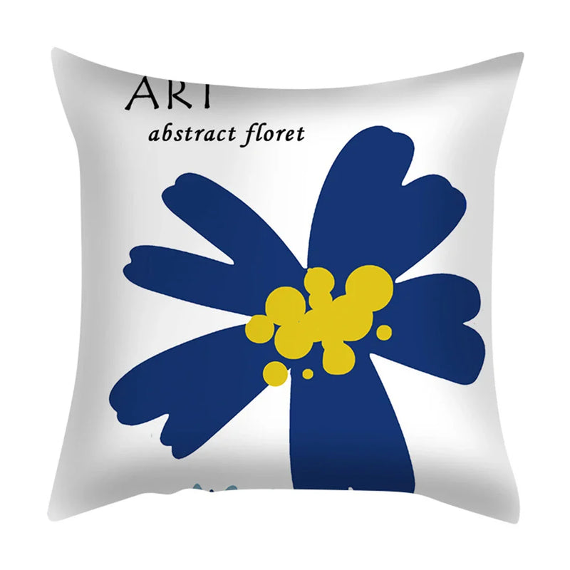Axyaa Blue Daisy Geometric Flower Leaf Pillow Cover Square Decorative Cushion Cover
