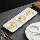 Axya 3-Grid White Ceramic Snack Tray Sushi Plate Set