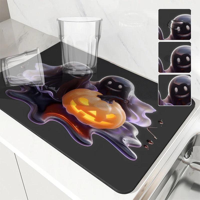 Halloween Pumpkin Head Ghost Absorbent Drying Mat by Axyaa