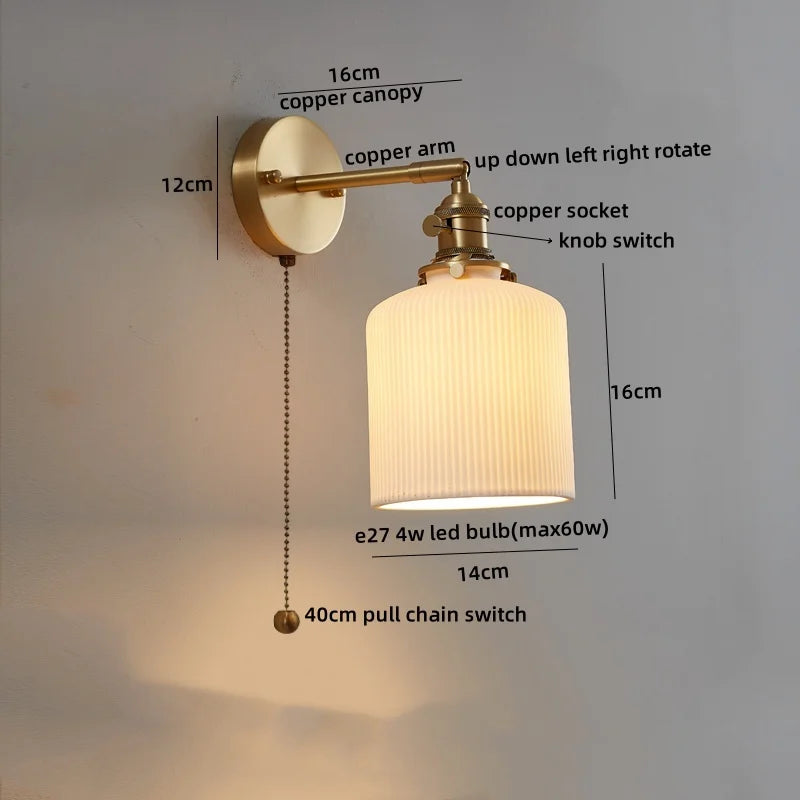 Axyaa Nordic LED Wall Sconce Pull Chain Switch Light for Home Decor
