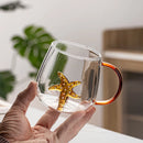 Axyaa Glass Handle Cartoon Animal Mug - High Borosilicate Juice Cup