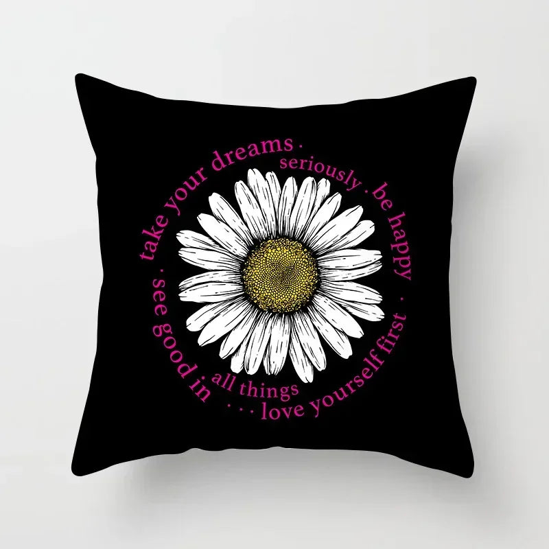 Nordic Daisy Print Pillow Cover by Axyaa - Modern Floral Cushion for Living Room