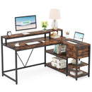 Axyaa Industrial L-Shaped Desk with Drawer, Shelves, Monitor Stand - Home Office Corner Table