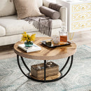 Axyaa Industrial 2-Tier Round Coffee Table with Storage Shelves