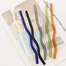 Axyaa Wavy Glass Straws Set with Brush, Colorful Drinkware for Kitchen, Party, Bar
