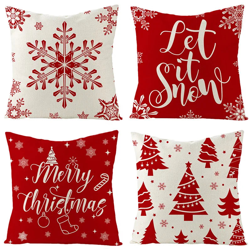 Axyaa Christmas Red Pillowcase Holiday Home Decor Cushion Cover