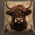 Axyaa Highland Cows Floral Pattern Pillow Cover for Sofa, Bedroom, or Car
