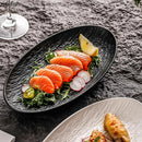 Axyaa Stone Patterned Ceramic Fish Plate: Unique Oval Serving Dish for Sushi, Sashimi & Molecular Cuisine