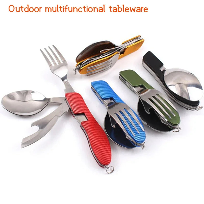 Axyaa 4-in-1 Foldable Stainless Steel Cutlery Set for Outdoor Camping & Picnic