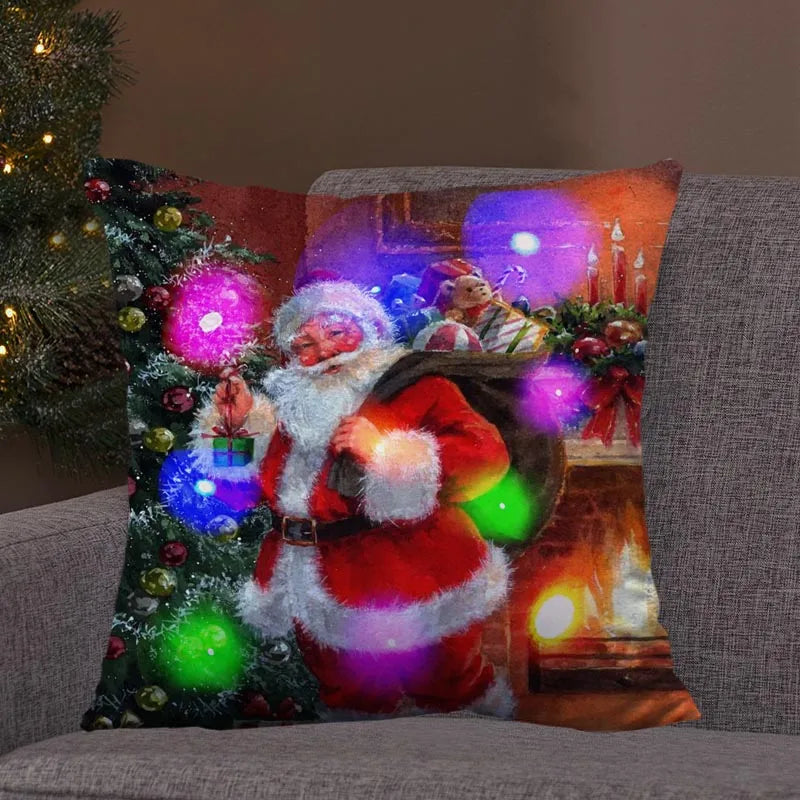 Axyaa LED Retro Santa Christmas Lights Pillowcase Home Decor 45x45
