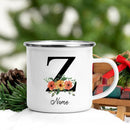 Axyaa Flower Letter Enamel Mug - Personalized Alphabet Camping Tea Coffee Cup