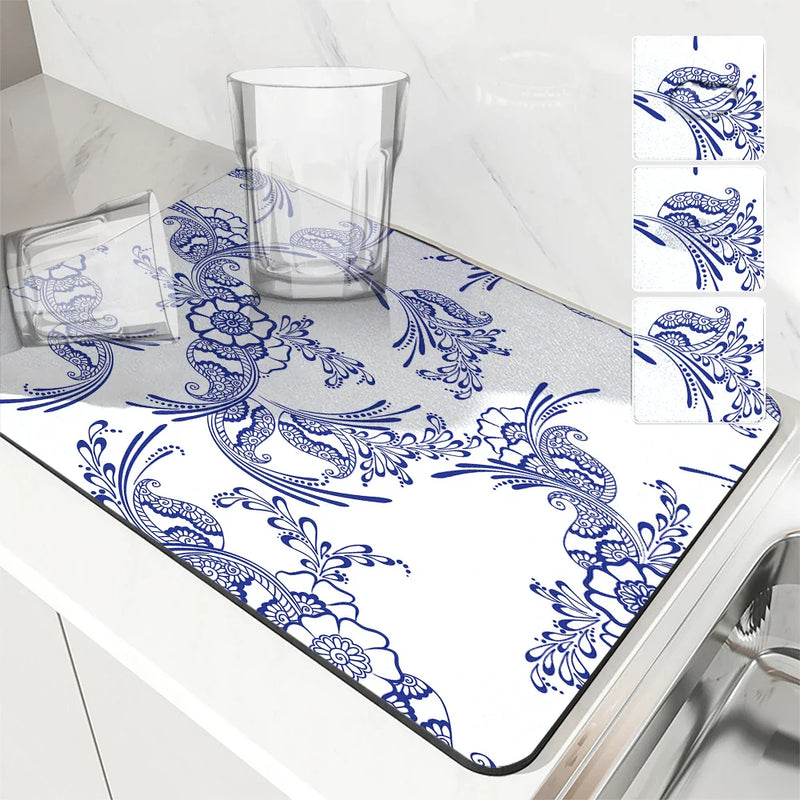 Axyaa Absorbent Draining Mat: Quick Dry Super Draining, Dish Drying, Bathroom Drain Pad