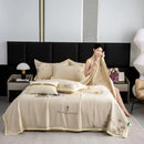 Axyaa Summer Quilt Set 4-Piece Embroidered Lyocell Tencel Solid Color Eco-Friendly