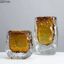 Axyaa Amber Wrinkle Glass Vase Hydroponics Floral Desk Decoration Artificial Flowers
