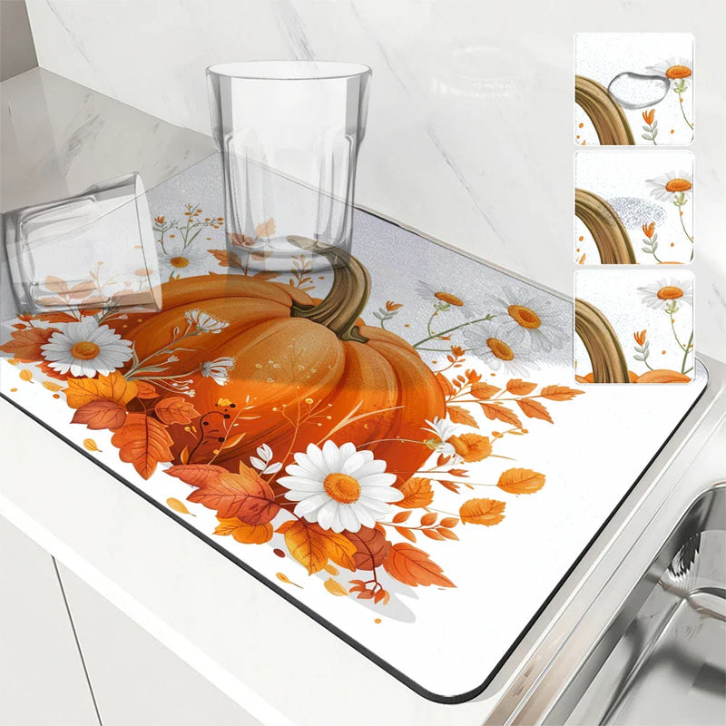 Axyaa Small Daisy Absorbent Draining Mat - Quick Dry Kitchen/Bathroom Drain Pad