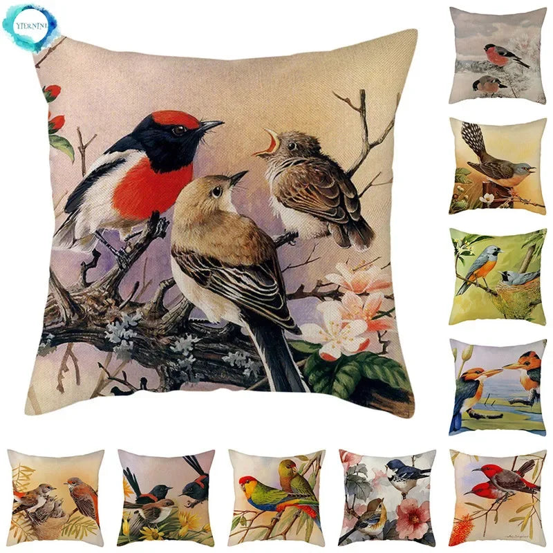 Magpie Print Cushion Cover by Axyaa: Decorative Flora & Fauna Pillowcase for Home