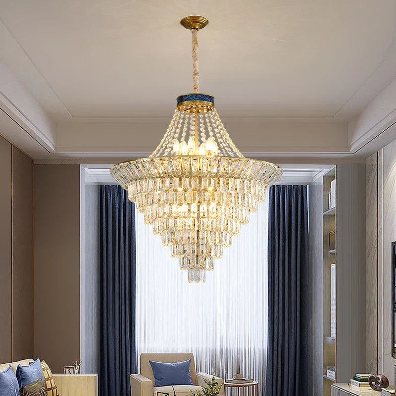 Axyaa Crystal Duplex Chandelier: Modern & Elegant Lighting for Home, Hotel, and Office