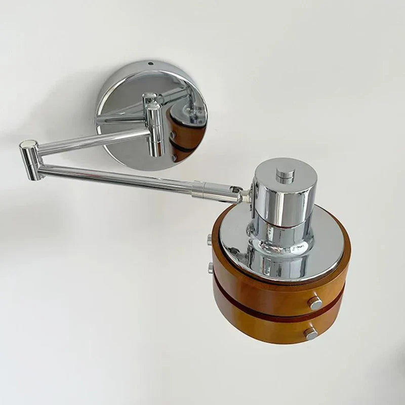 Axyaa Chrome & Wood Long Arm Wall Sconce - E27 Bulb - Ideal for Reading, Study, Bedroom, Office