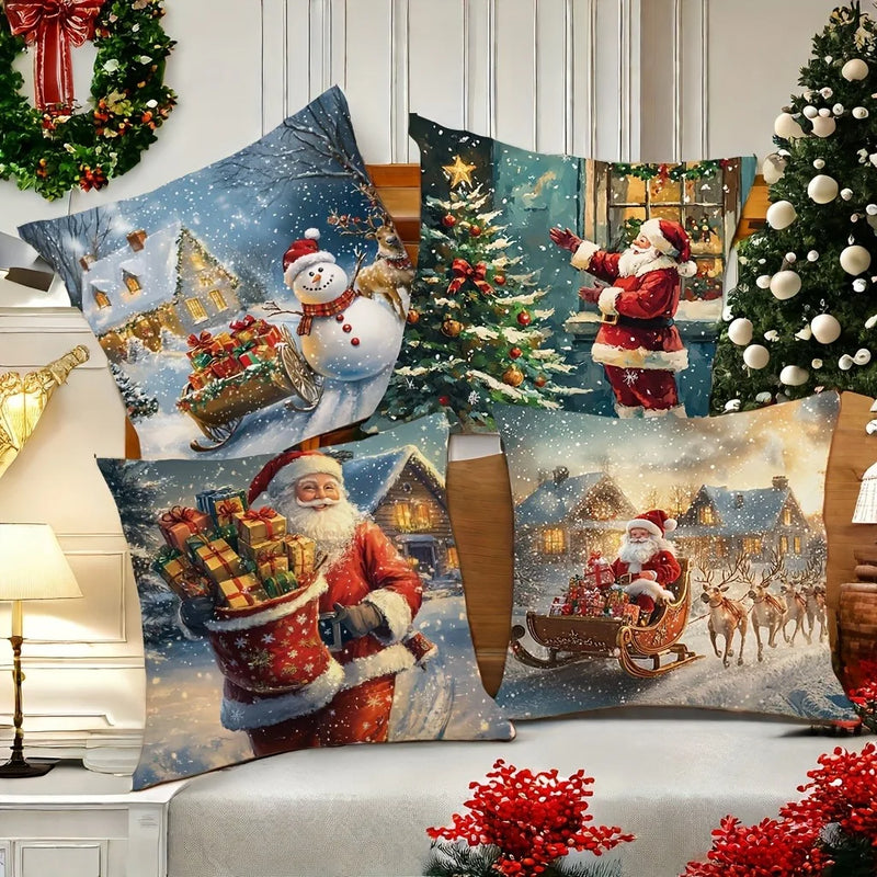 Axyaa Winter Snow Santa Claus Gift Pillowcase Suite Home Decoration