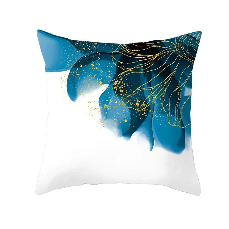 Axyaa Light Luxury Blue Abstract Print Throw Pillow Cover - Marble Stripe