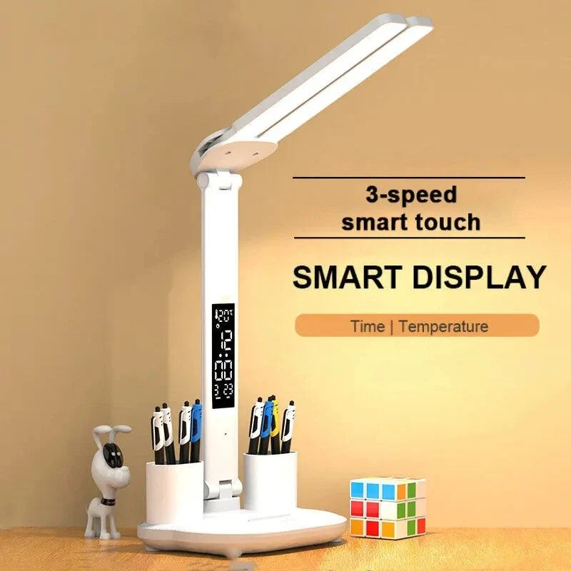 Axya LED Desk Lamp, Dual Head, USB Chargeable, Dimmable & Foldable