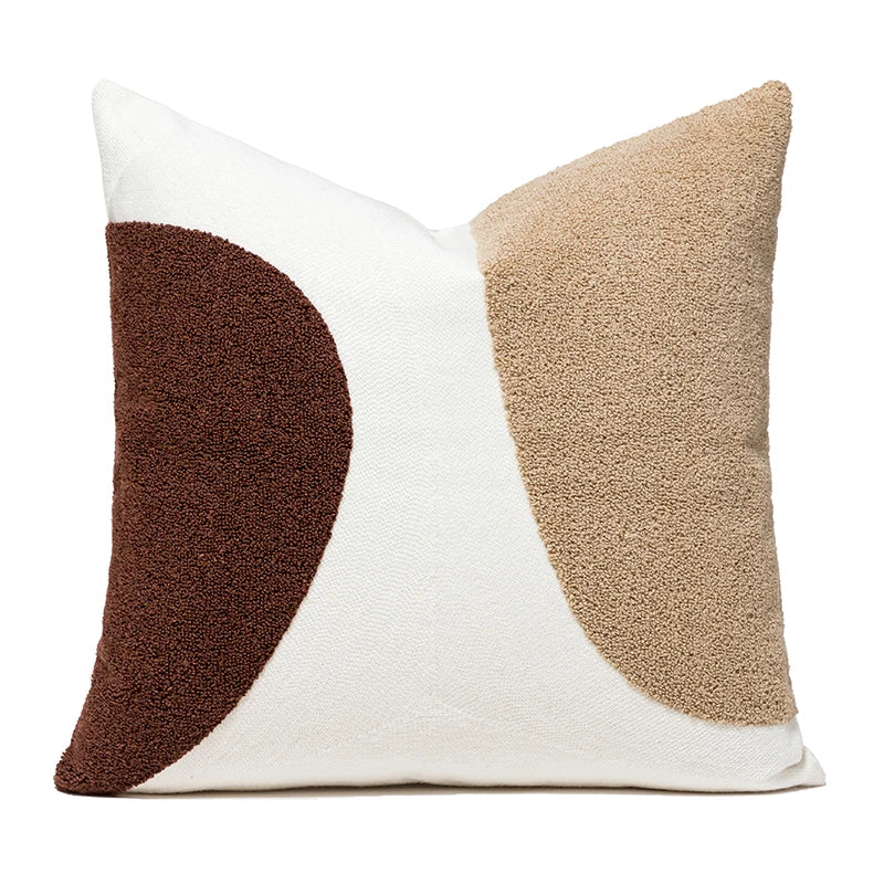 Embroidered Tufted Cushion Cover in Neutral Tones by Axyaa
