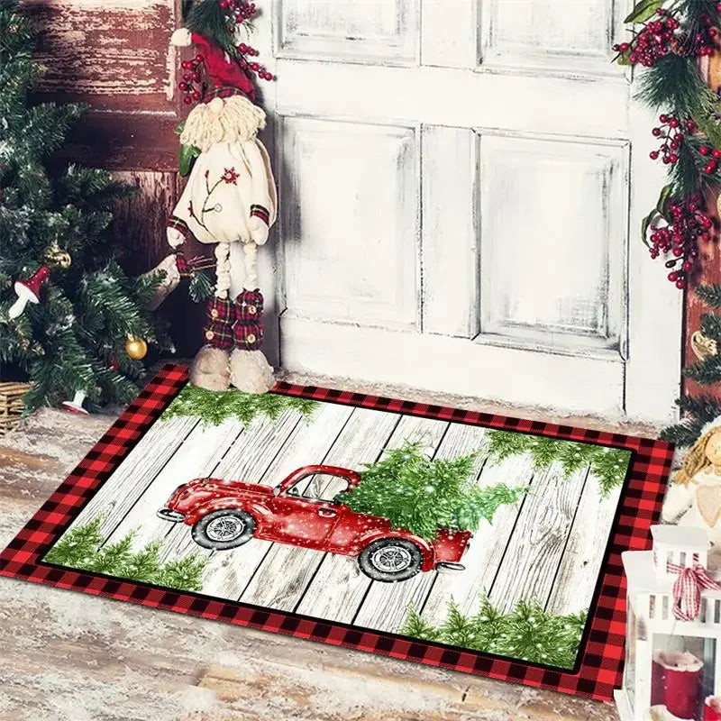 Axyaa Christmas Home Decoration Door Mat with Santa Snowman Tree Print