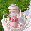 Axyaa 1000ML Plastic Water Bottle with Straw and Handle, Outdoor Sports Camping Double Drink Cup