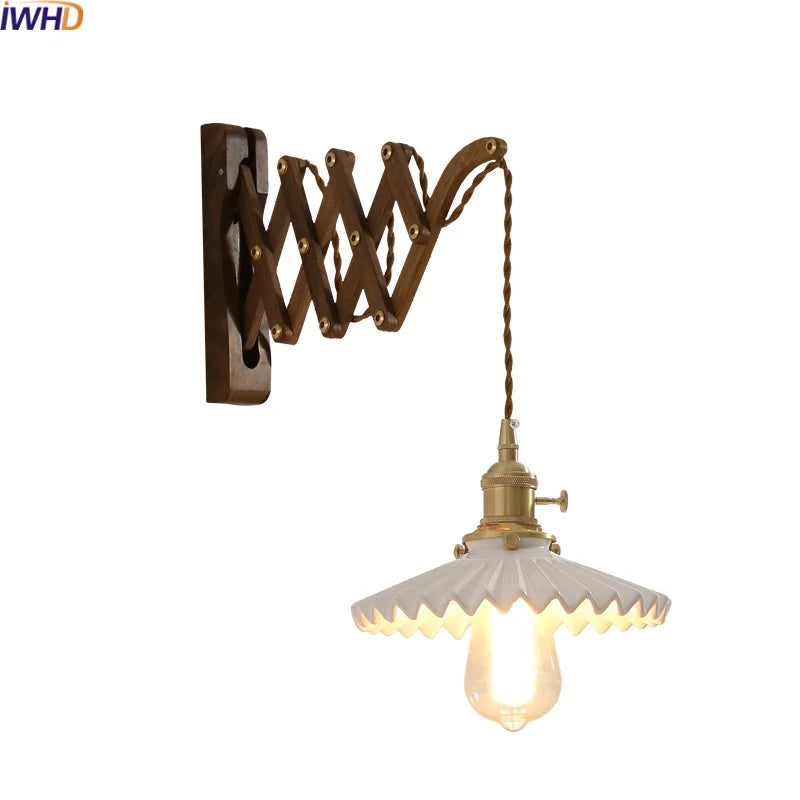 Axyaa Ceramic Walnut Wall Light Fixture Modern Style Bedroom Living Room Lamp