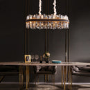 Axyaa Smoky Grey Crystal Chandelier LED Pendant Light, Luxe Leather, Dimmable for Living Room
