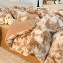 Luxury Axyaa Rabbit Fur Velvet Bedding Set, AB Side Duvet Cover, Flanne Plush Bed Sheet