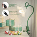 Axyaa Lily of the Valley Lamp: White Flower Shade, Flexible Stem, DC/AC Power, Pastoral Lighting