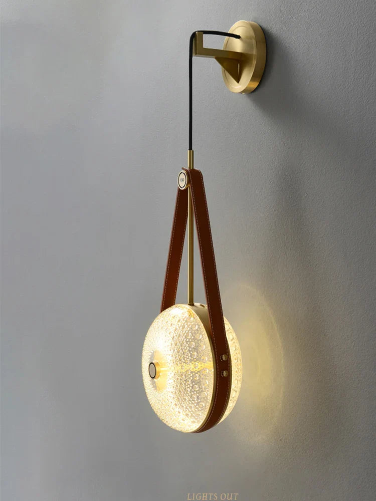Axyaa Nordic Glass Wall Lamp, Copper Leather Bedroom Pendant