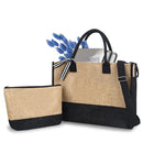 Axyaa Trendy Letter Print Jute Tote Bag Set, Large Waterproof Zipper Shoulder Bag