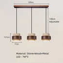 Natural Stone Pendant Light Wabi-sabi Walnut Wood Hanging Lamp by Axyaa
