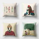 Axyaa Minimalist Spring Tree Landscape Pillow Cover - Bear Penguin Cartoon Animal Pillowcase