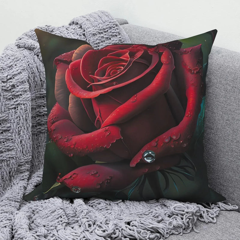 Axyaa Rose Flower Print Square Cushion Cover Pillowcase