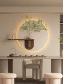 Axyaa Sandstone Vase & Green Plant Luminous Wall Painting with Wall Lamp