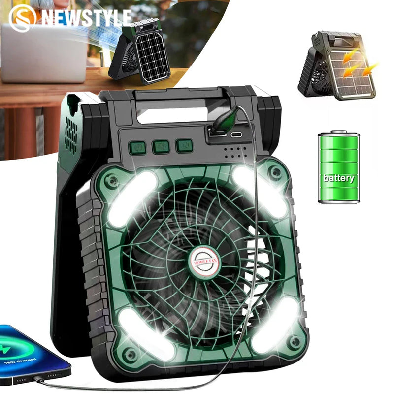 Axyaa Solar Camping Light Fan: Portable Rechargeable Desk Lamp, 4 Speeds