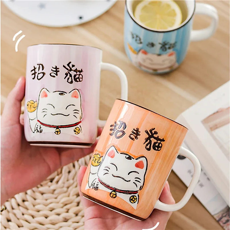 Axya Lucky Cat Ceramic Mug 400ML - Home Office Drinkware Tea Cup