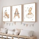 Axyaa Custom Bear Canvas Print with Personalized Name for Nursery Wall Art