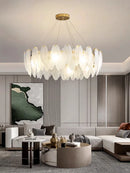 Axyaa Glass Feather Chandelier: Modern Luxury Lighting for Living Dining Room