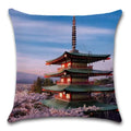 Axyaa Cherry Blossom Mountain Landscape Cushion Cover