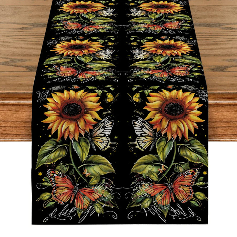 Axyaa Sunflower Silhouette Table Runner: Rustic Wedding Party & Home Decor